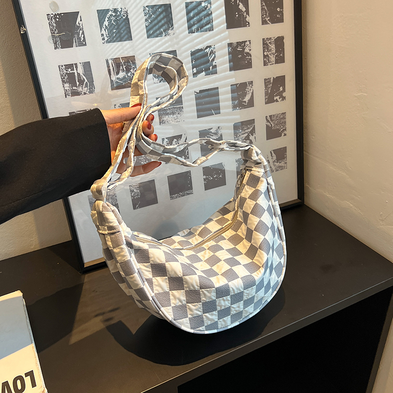 Checkered Pattern Hobo Bag Large Capacity Zipper