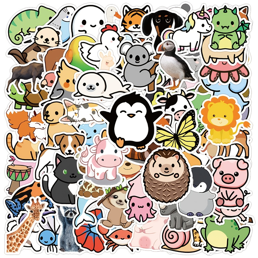 Cartoon Animal Stickers,50Pcs Kids Fantasy Creature Animals Waterproof  Vinyl Stickers for Laptop Skateboard Bumper Journal,Cute Kawaii Anime  Stickers