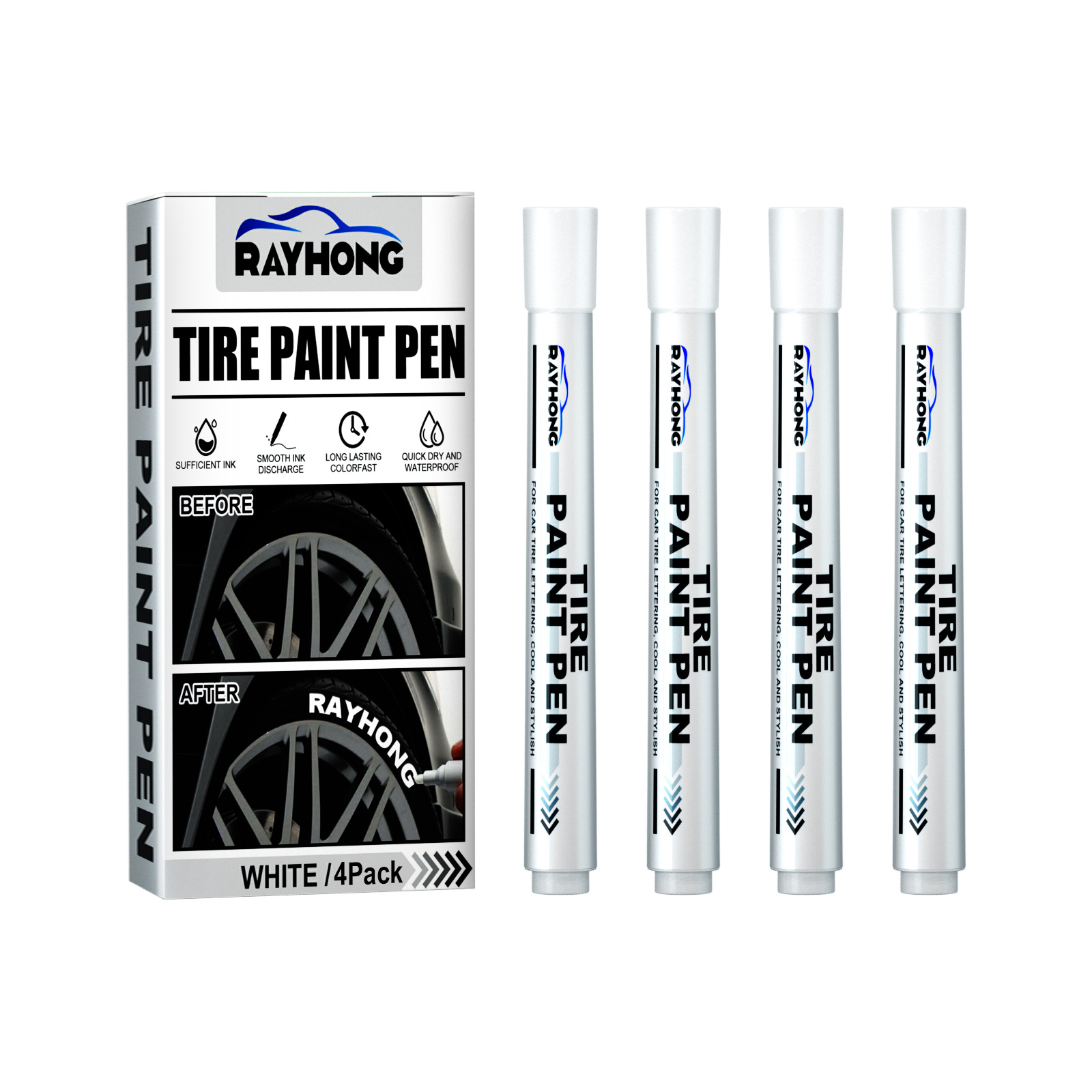 4pcs Tire Paint Marker Pen Waterproof White Marker Pens - Temu