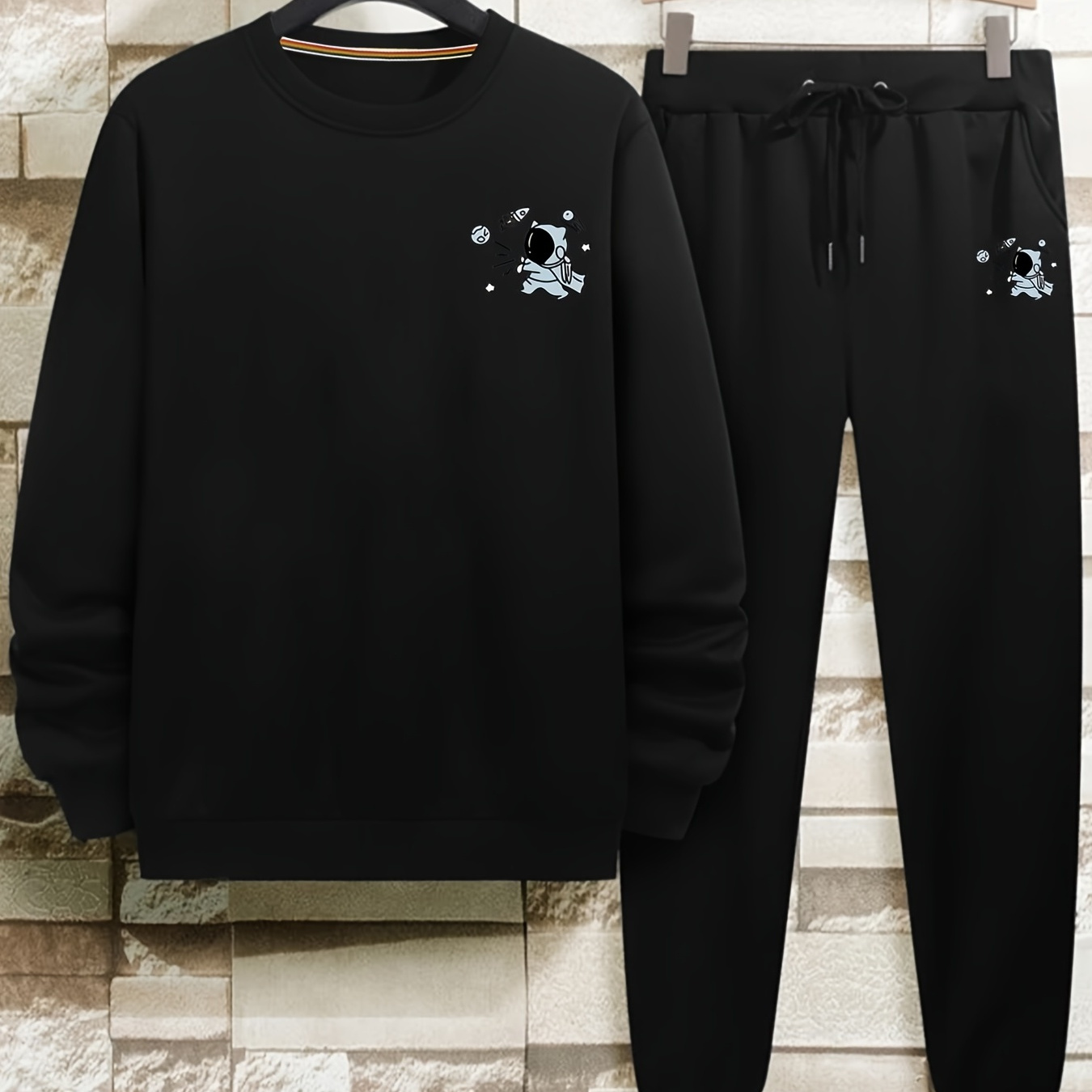 

Men's Printed Crew Neck Sweatshirt Set, 2pcs Set, Crew Neck Sweatshirt And Drawstring Sweatpants