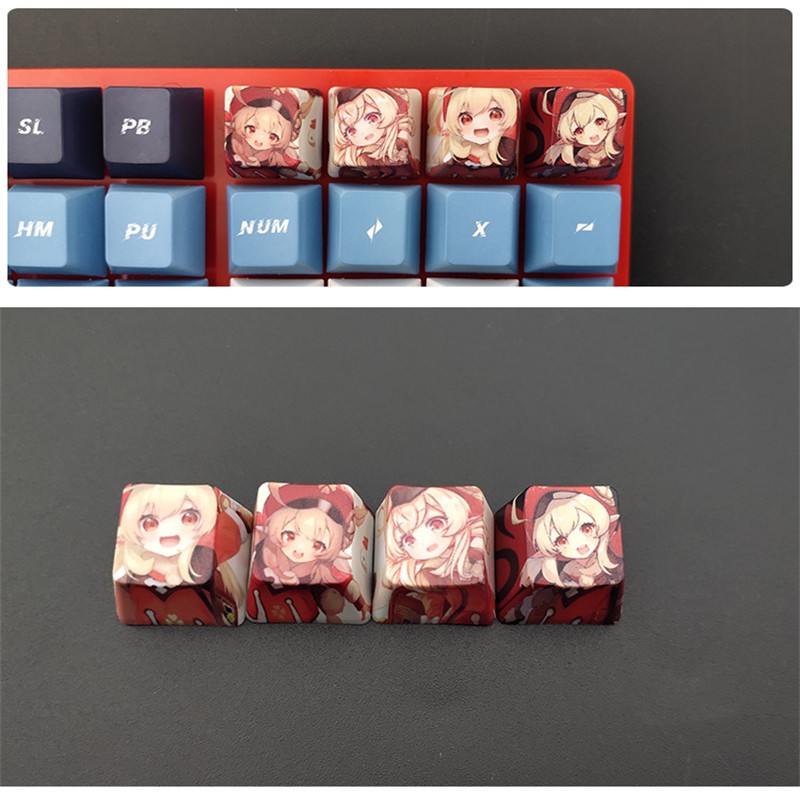 Kawaii genshin impacto anime personalidade keycaps cereja perfil