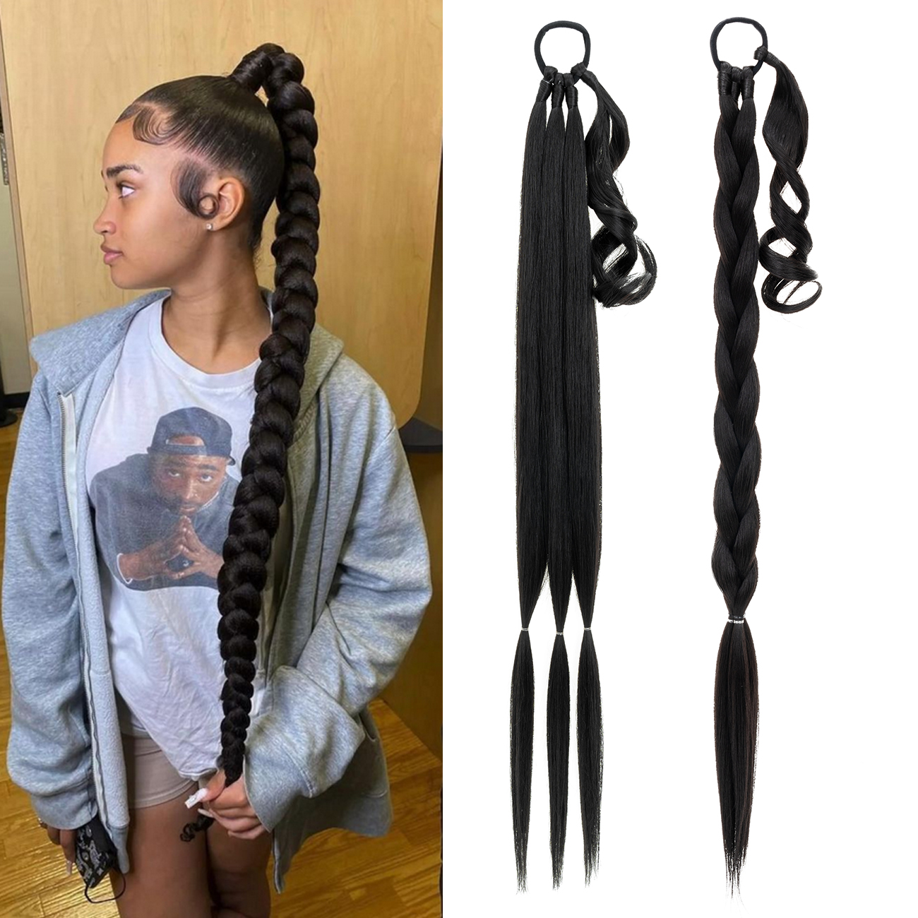 Black Long Pigtail Hair Extensions