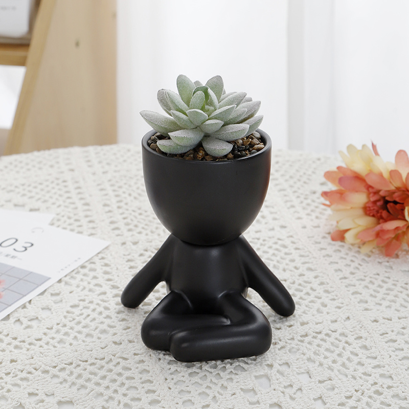 Ceramic Succulent Plant Pot Creative Human Shaped 3IN Small Cactus pots  Flower Pots Mini Plant Planters for Desktop Usage Home Decoration(3 in  White