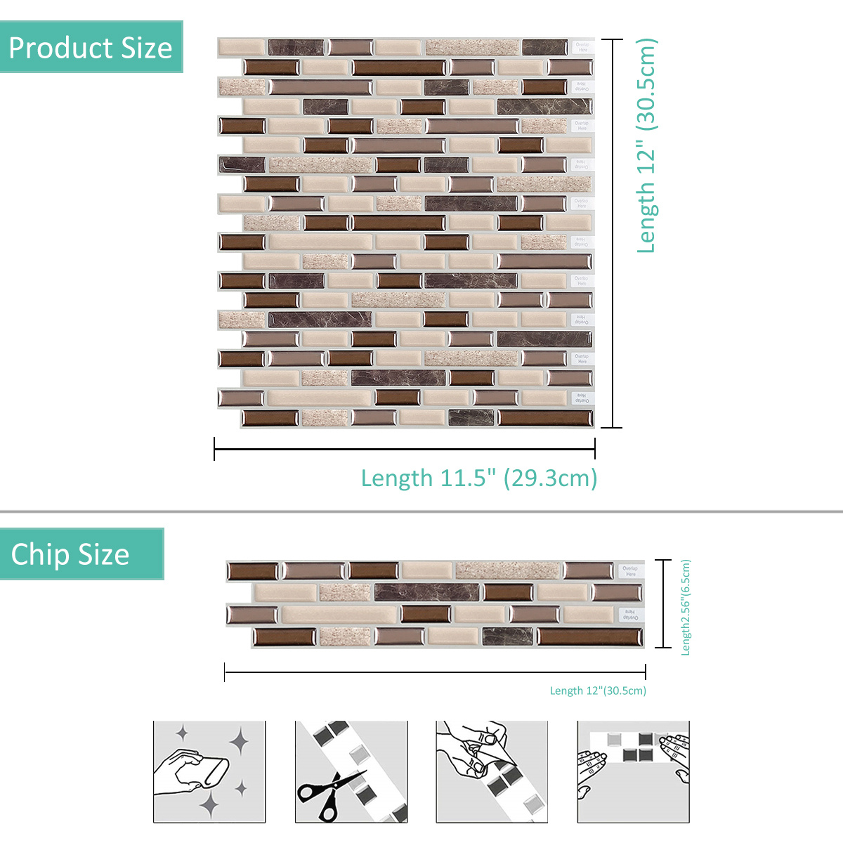 3D PVC Peel & Stick Mosaic Tile Sticker, 12x12/pc - 20pc - JM521