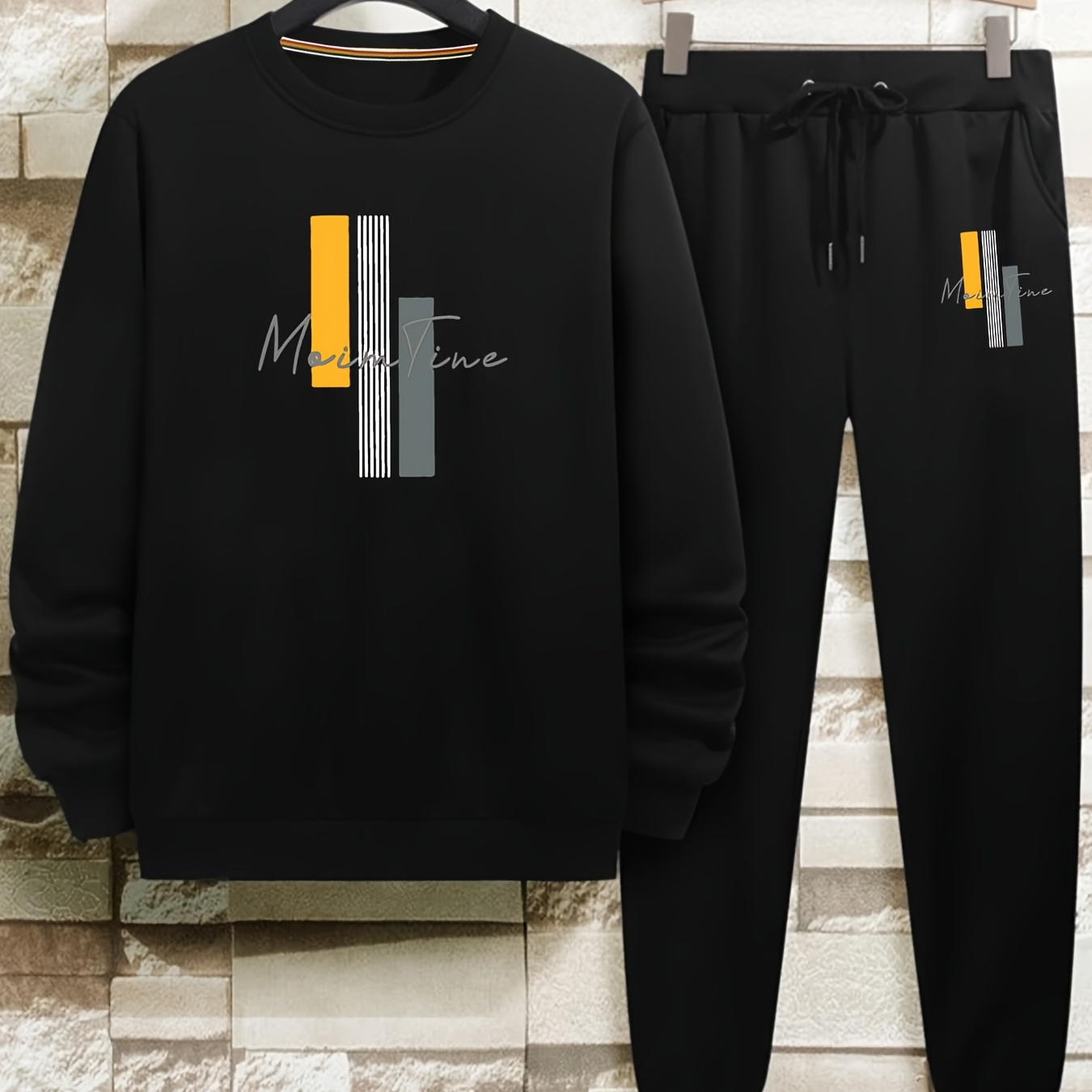 

Men's Color Block Puzzle Crew Neck Sweatshirt Set, 2pcs Set, Crew Neck Sweatshirt And Drawstring Sweatpants