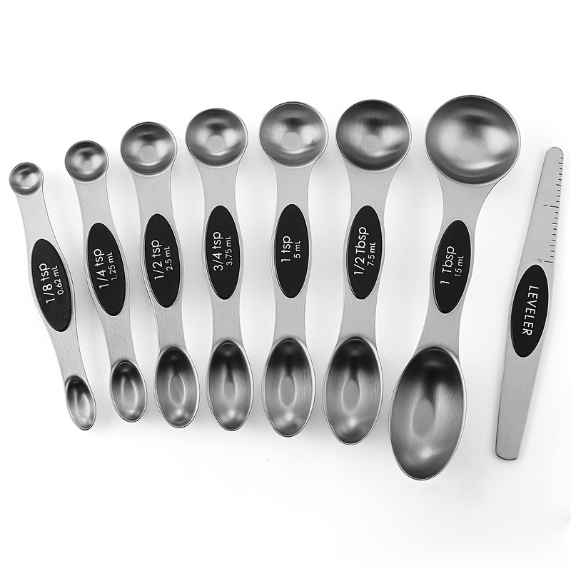 Magnetic Measuring Spoons Set Stainless Steel with Leveler, Stackable Metal Tablespoon Measure Spoon for Kitchen Gadgets Essentials Fits in Spice