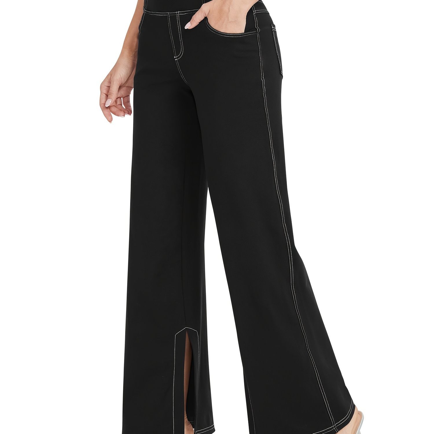 Side Split Hem Wide Leg Casual Pants, Solid Color Fitness Yoga Loose Pants,  Women's Activewear - - Temu