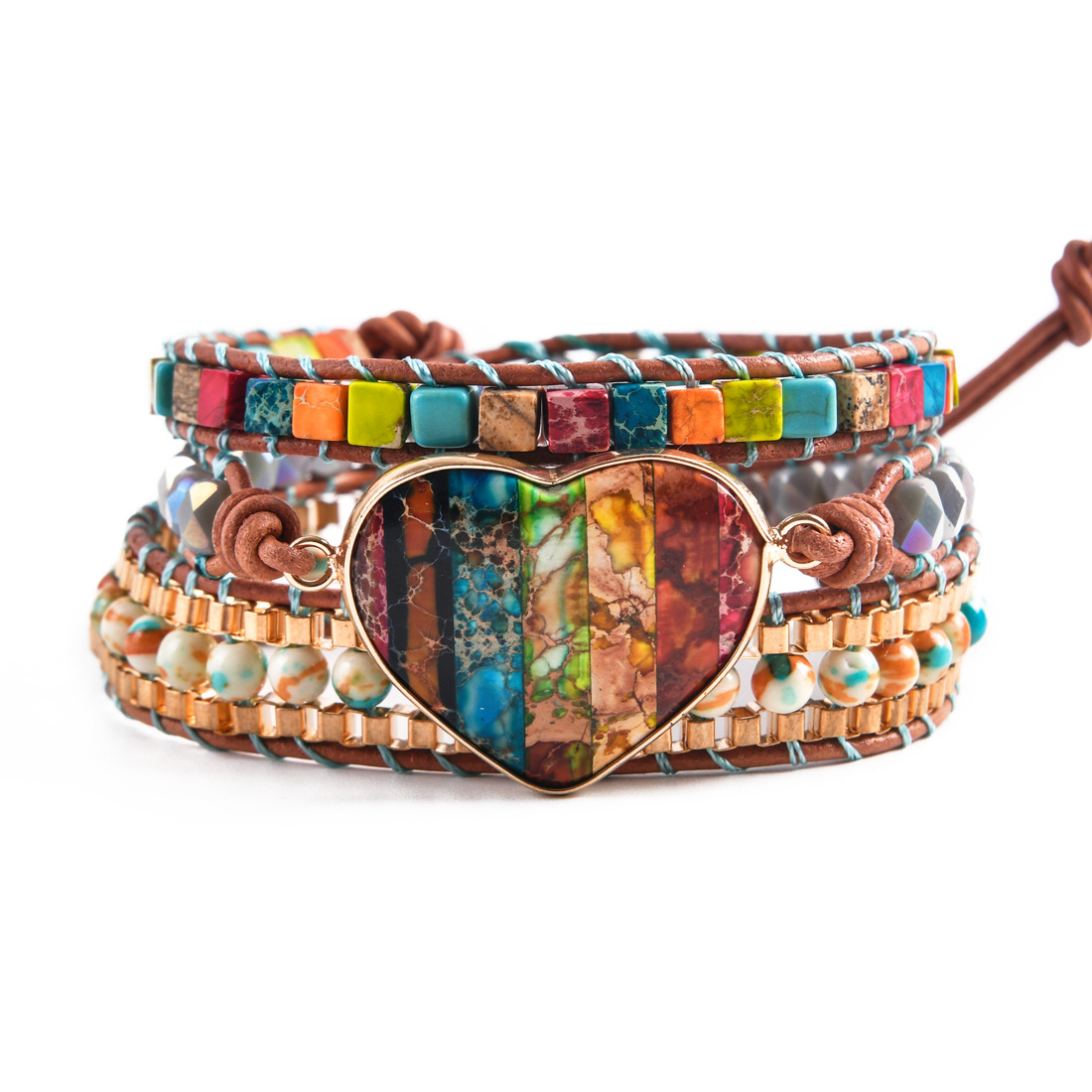 Chakra Handmade Leather Wrap Bracelet Imperial Jasper Wrap