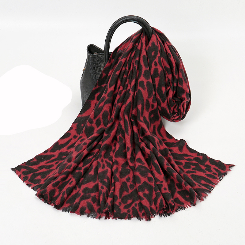 Leopard Print Short Tassel Scarf Warm Shawl