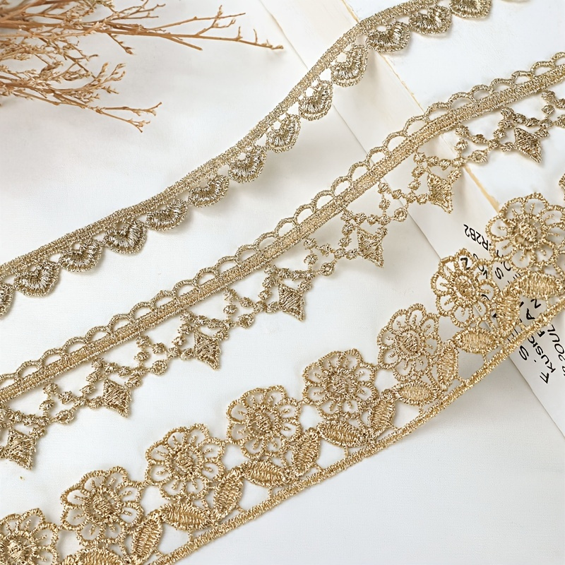 4.8 Yards Gold Lace Ribbon Trim, Gold Embroidery Lace Ribbon Trim Metallic  Lace Fabric Trim For Sewing, Crafts