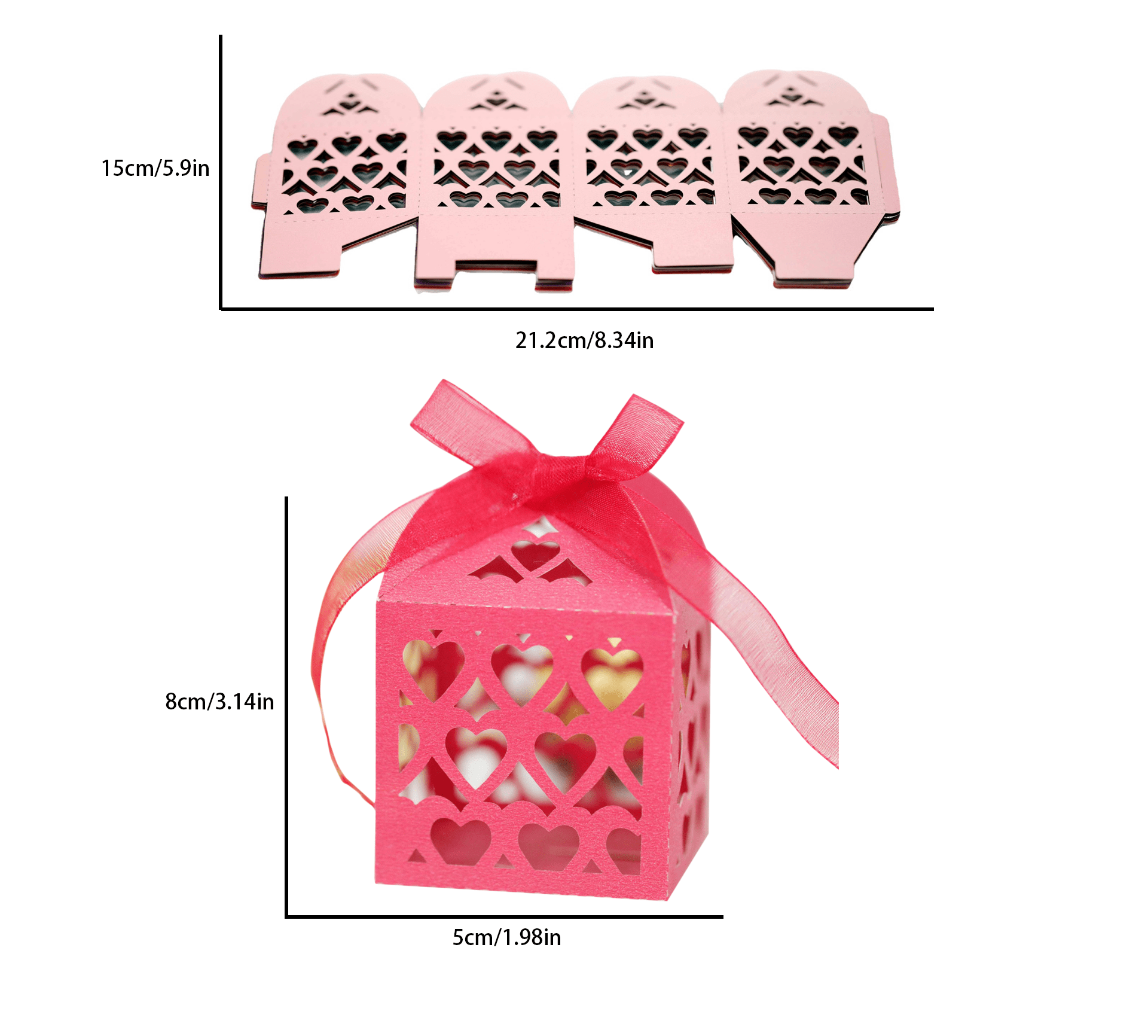 50 Pack Love Heart Hollow Wedding Party Favor Boxes, Pink Small Chocolate  Candy Gift Box For Guests, Birthday, Cute Mini Baby Shower Favor Boxes With