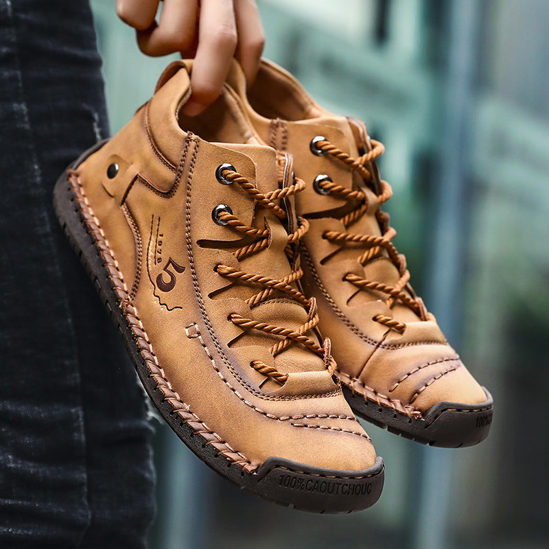 Men's Boots Stitching Zipper Ankle Boots Vintage Style Rubber Sole Outdoor  Shoes Moccasins - Temu