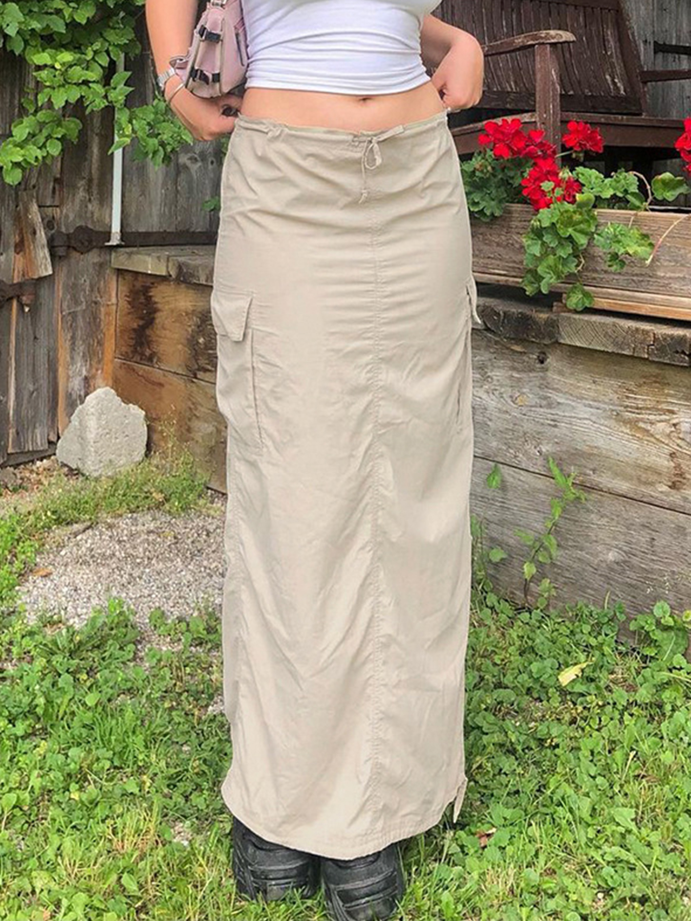 Y2k Maxi Cargo Skirts Drawstring Waist Casual Stylish - Temu Australia