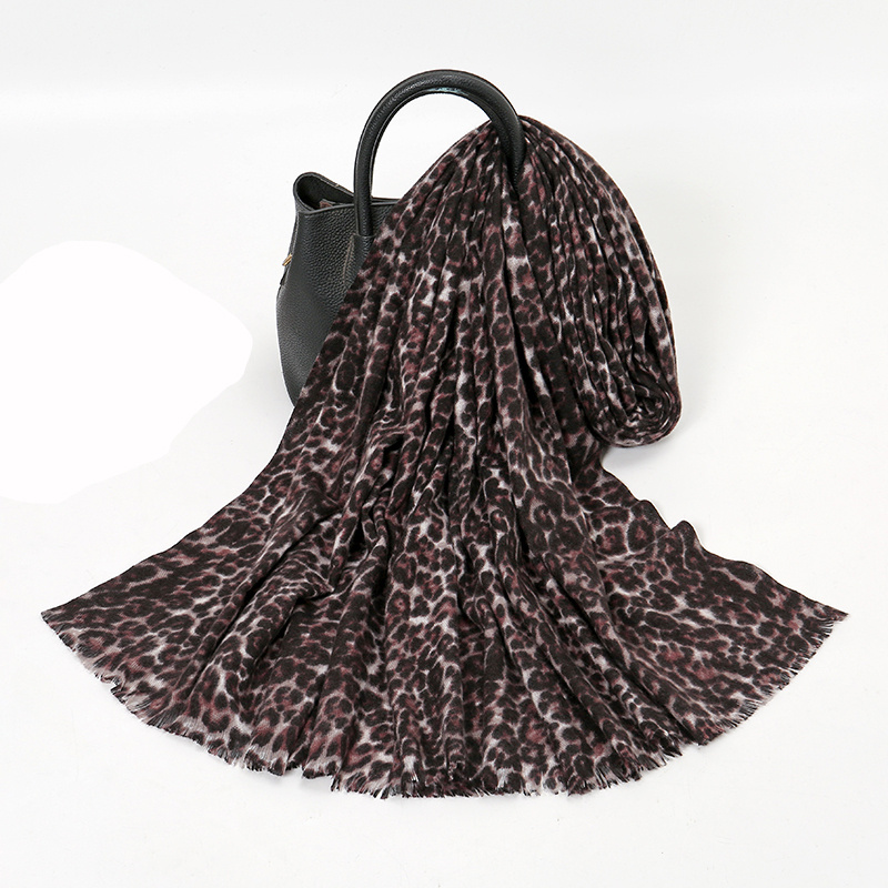Leopard Print Short Tassel Scarf Warm Shawl