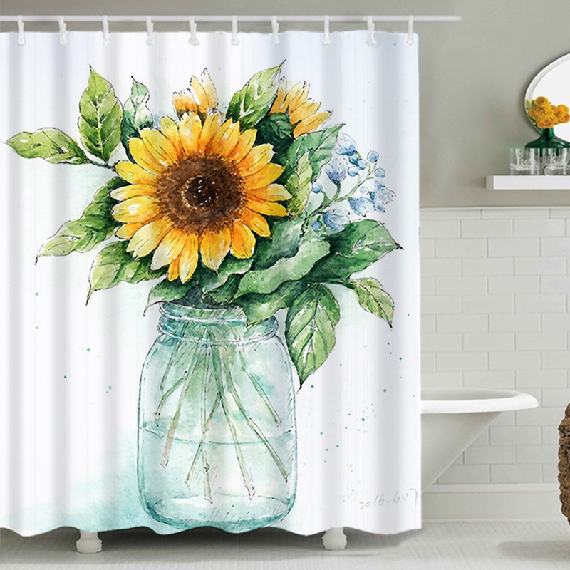 1pc Sunflower Pattern Shower Curtain Waterproof Curtain For Bathroom ...