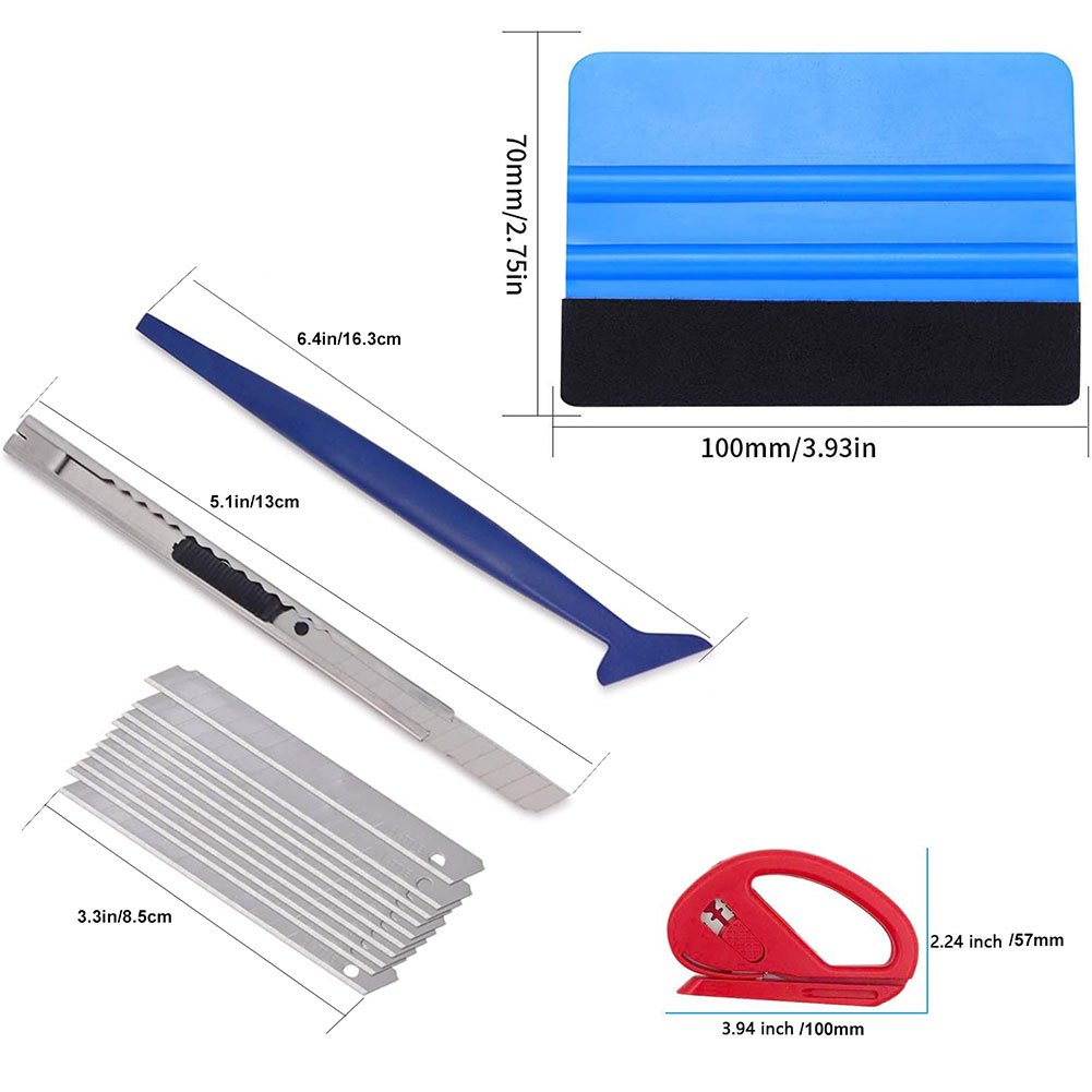 Gomake Vehicle Vinyl Wrap Window Tint Film Tool Kit Include 4 Inch Felt  Squeegee, Retractable 9mm Utility Knife and Blades, Zippy Vinyl Cutter and