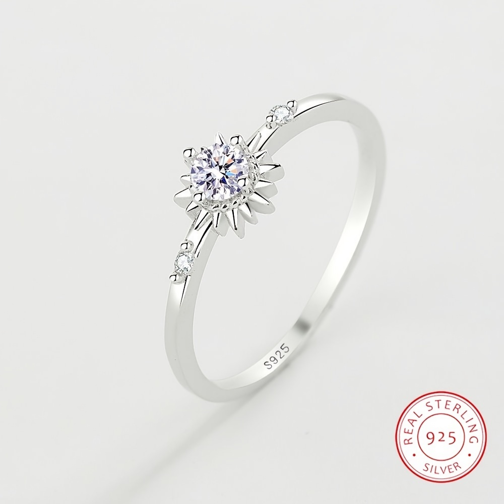 925 Sterling Silver Sunflower Zircon Ring Female Birthday Festival 