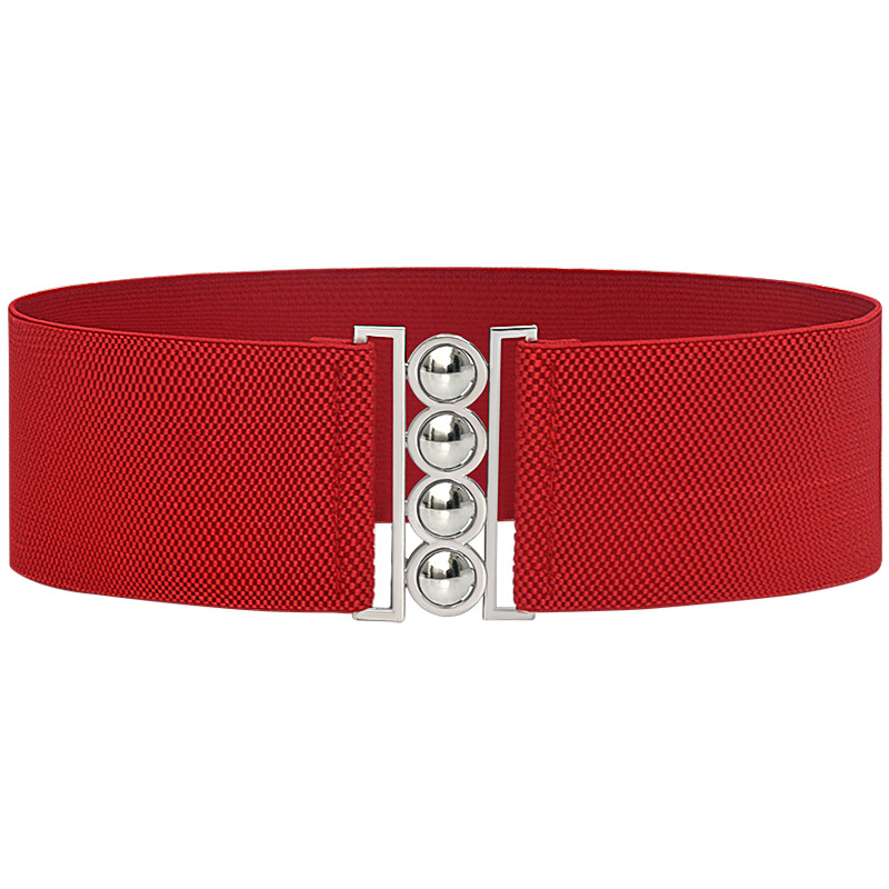 CBGELRT Vintage Elastic Wide Waist Belts For Women Gold Color Metar Buckle  Belt Wild Fashion Leather Dress Belt Waistband Red 