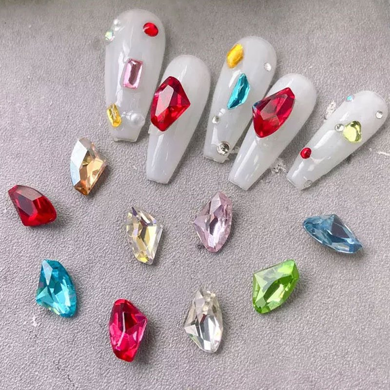 Irregular Red Nail Rhinestones Flat Back Glass Shape Nail - Temu