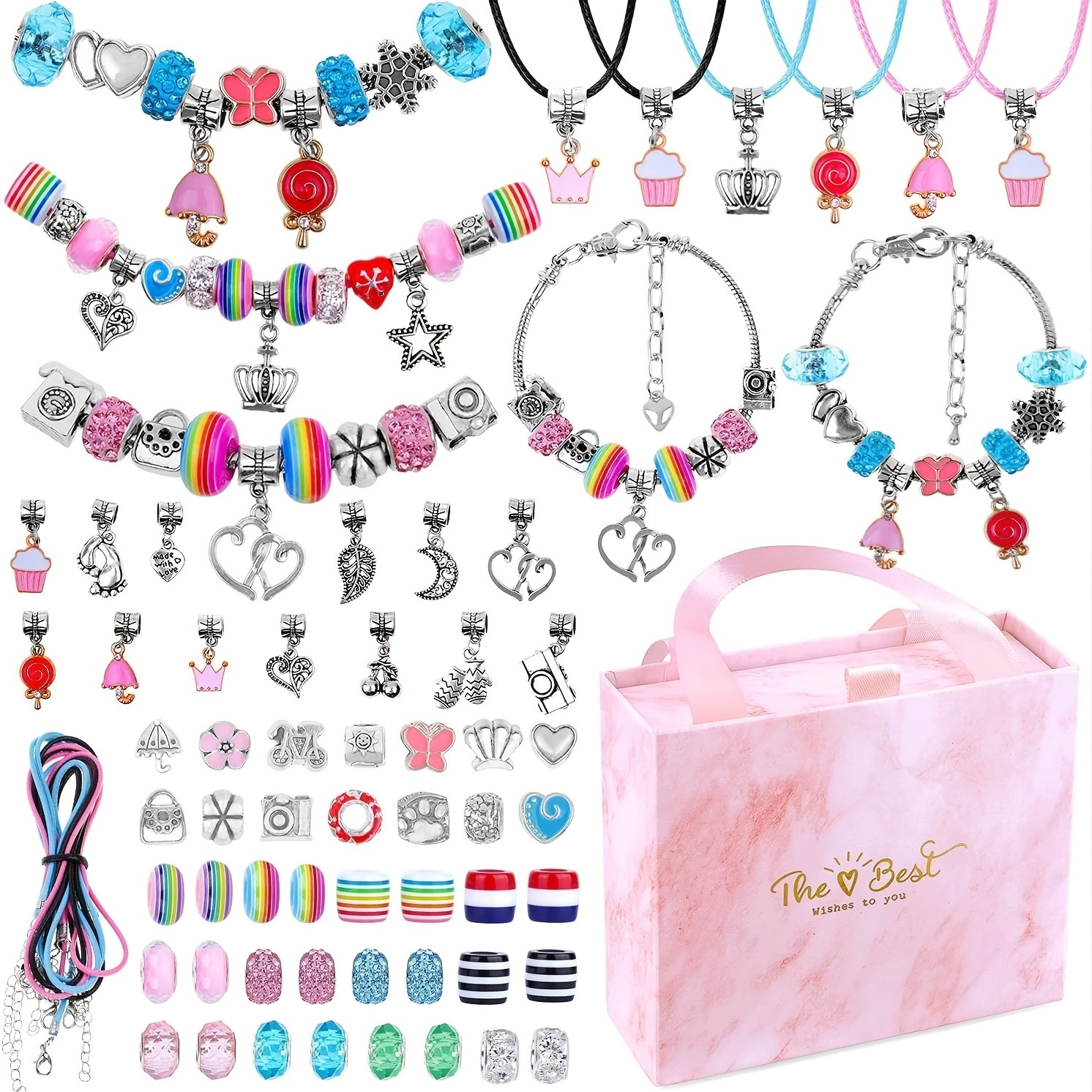 Mckanti 150 Pieces Charm Bracelet Making Kit for Girls, Charm Bracelets Jewelry Making Kit with Beads Bracelets Charms Necklace DIY Crafts Gifts Set