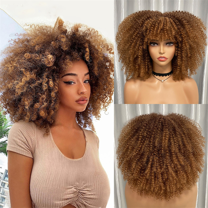 Curly Wig With Bangs For Women Short Kinky Curly Wig 14inch Afro Hair Halloween Party Christmas