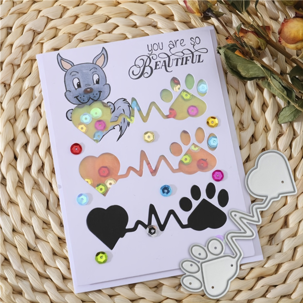 

Dog Paw Print Card Metal Cutting Dies With Word For Card Making Scrapbooking Dies Embossing Cuts Craft Dies, Diy Materials