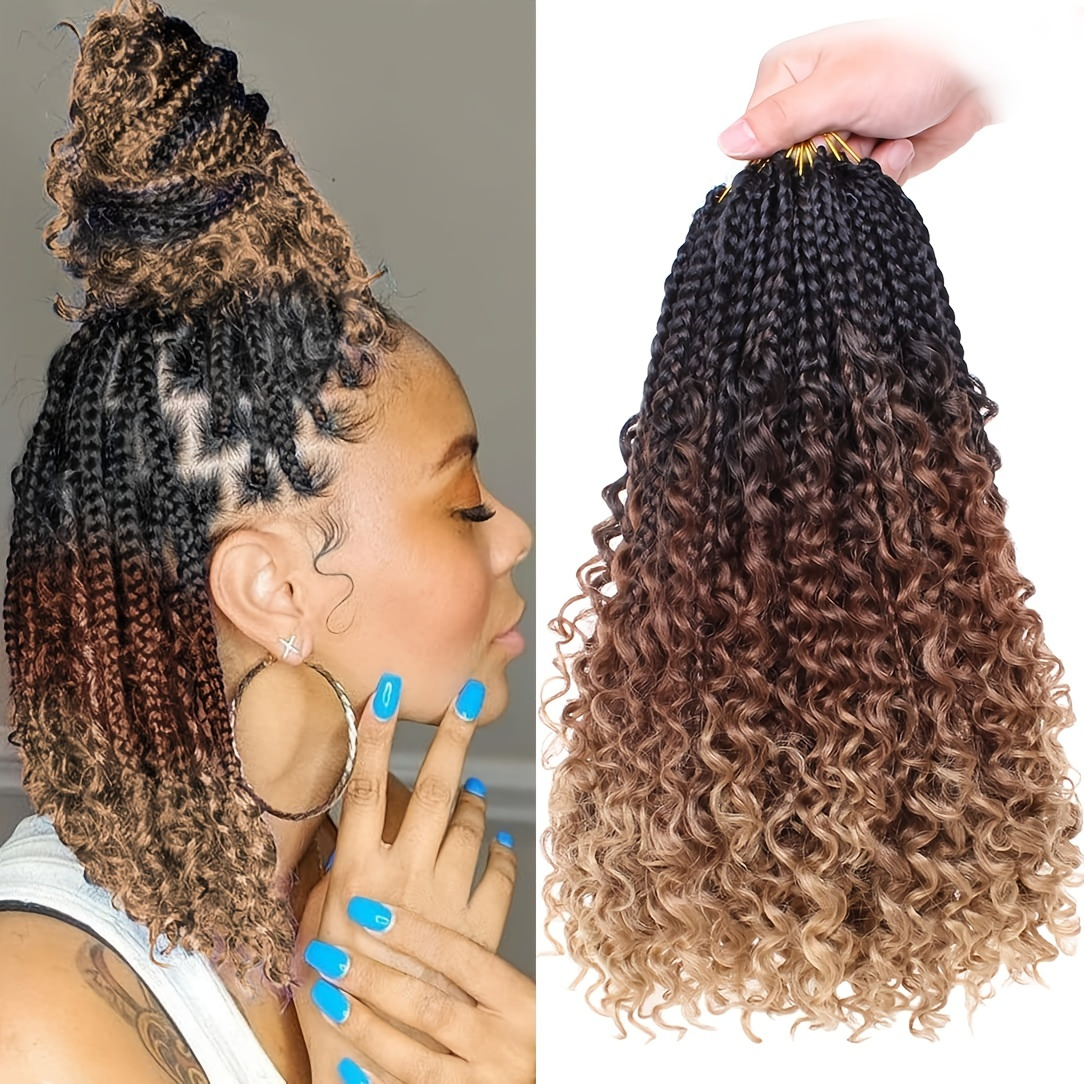 Box Braids Crochet Braids Curly Ends 3X Box Braid Ombre Synthetic Hair  Extensions For Women Hair Wigs