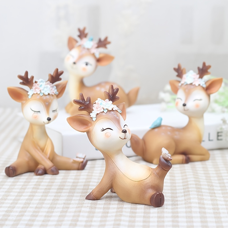 1pc かわいい樹脂子鹿雌鹿置物おもちゃ森林動物鹿飾りホーム