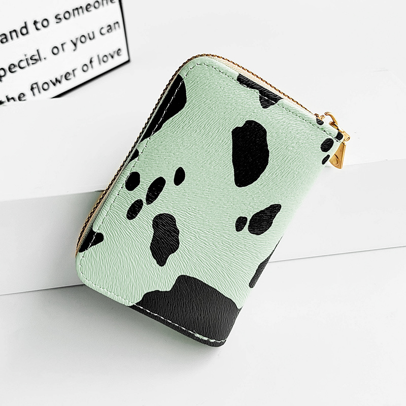 Small Fashionable Cow Pattern Wallet Multi Coin Purse With Zipper