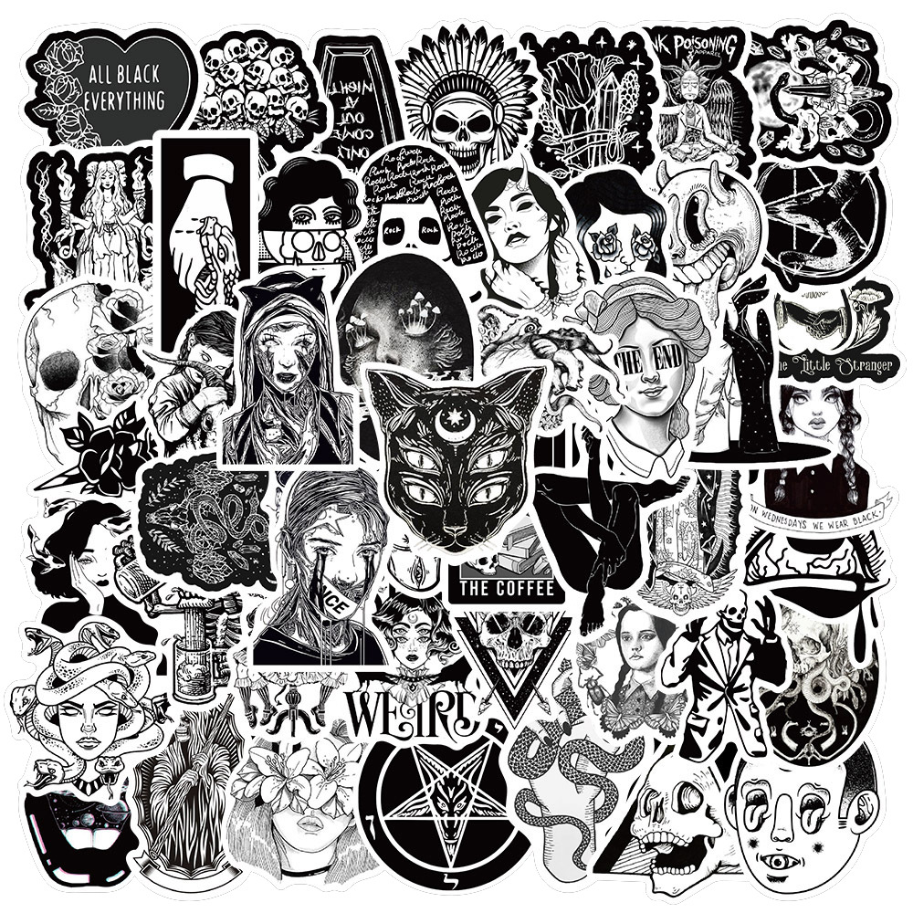 Gothic Punk Style Horror Black And White Series Graffiti Waterproof Stickers Diy Creativediy 6053