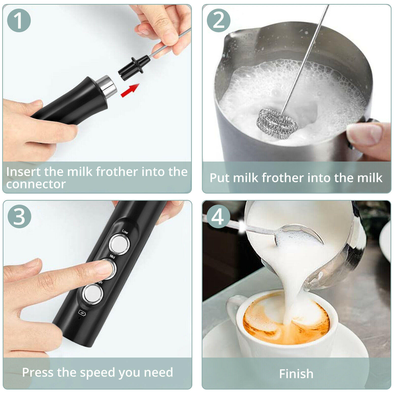 3 In 1 Portable Rechargeable Electric Milk Frother Foam Maker Handheld  Foamer High Speeds Drink Mixer Coffee Frothing Wand