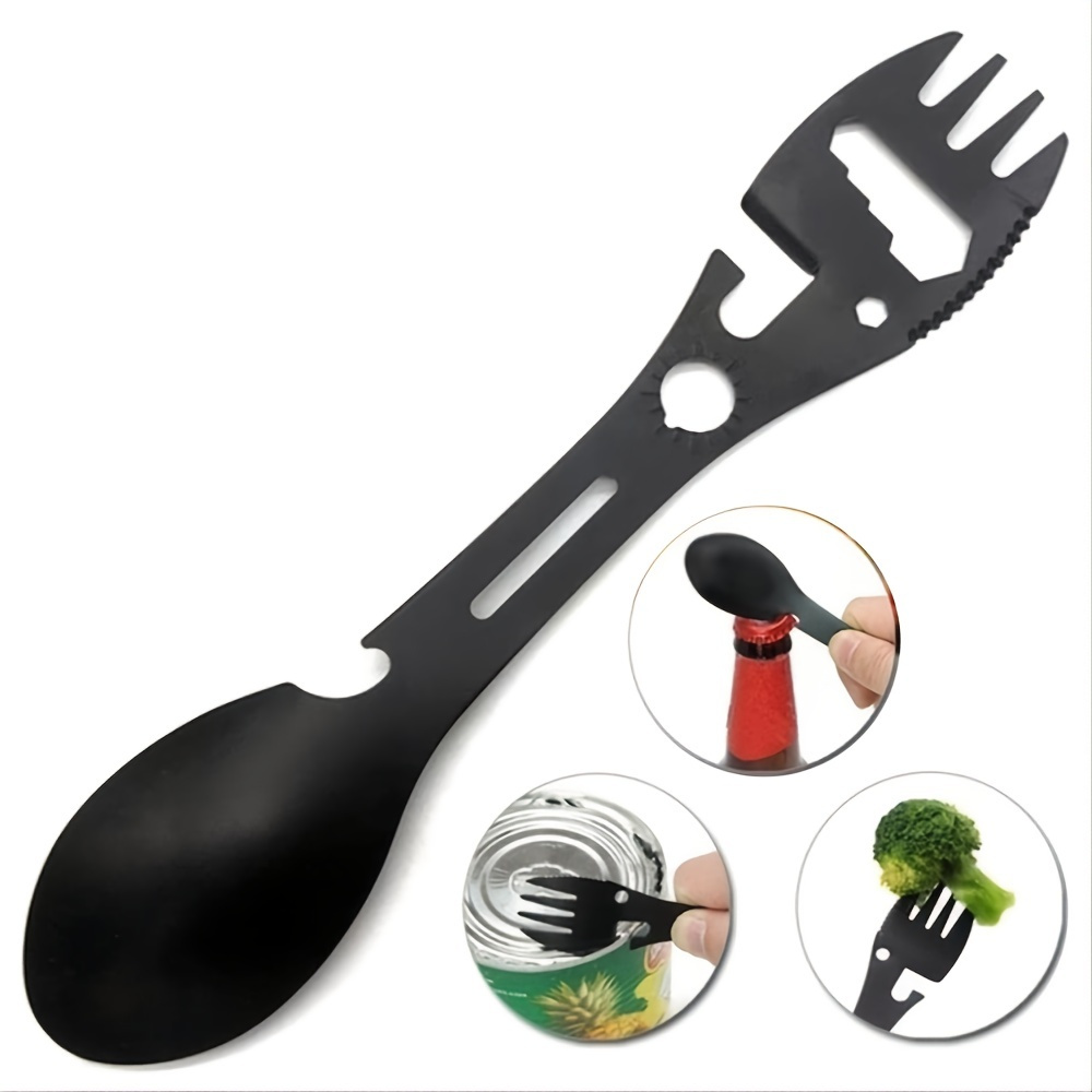 

10-in-1 Multi-functional Camping Spork, Stainless Steel Spoon Fork With Cutter Can Bottle Opener Wrench For Kitchen Outdoor Hiking Backpacking Accessories