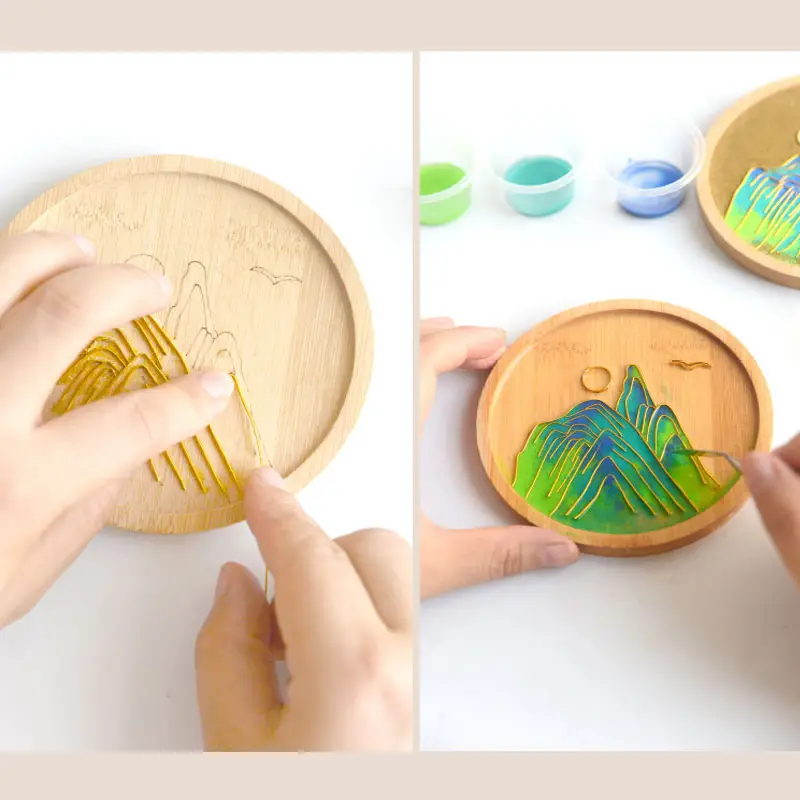 Jingshan Coasters Cloisonne Enamel Painting Group Activity Intangible  Heritage Handmade DIY Material Pack