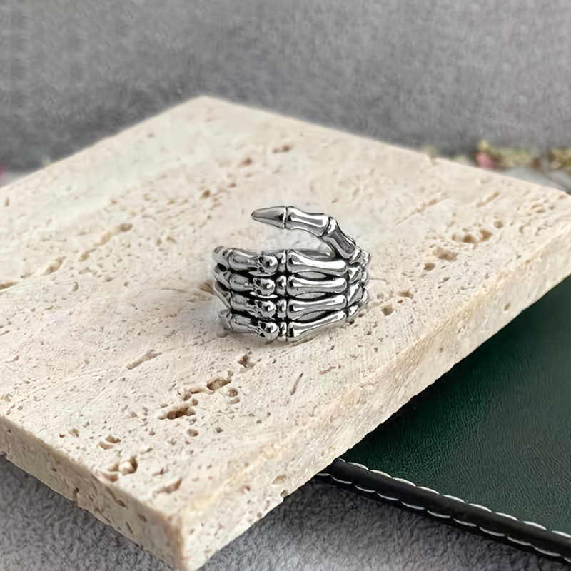 Vintage Skull Skeleton Hand Ring Men's Punk Hiphop Open Mouth Ring Jewelry & Accessories
