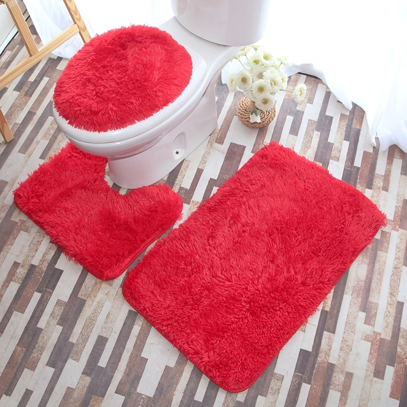 1pc/2pc/3pc Fluffy Bathroom Shaggy Rugs Toilet Lid Bathroom Decor