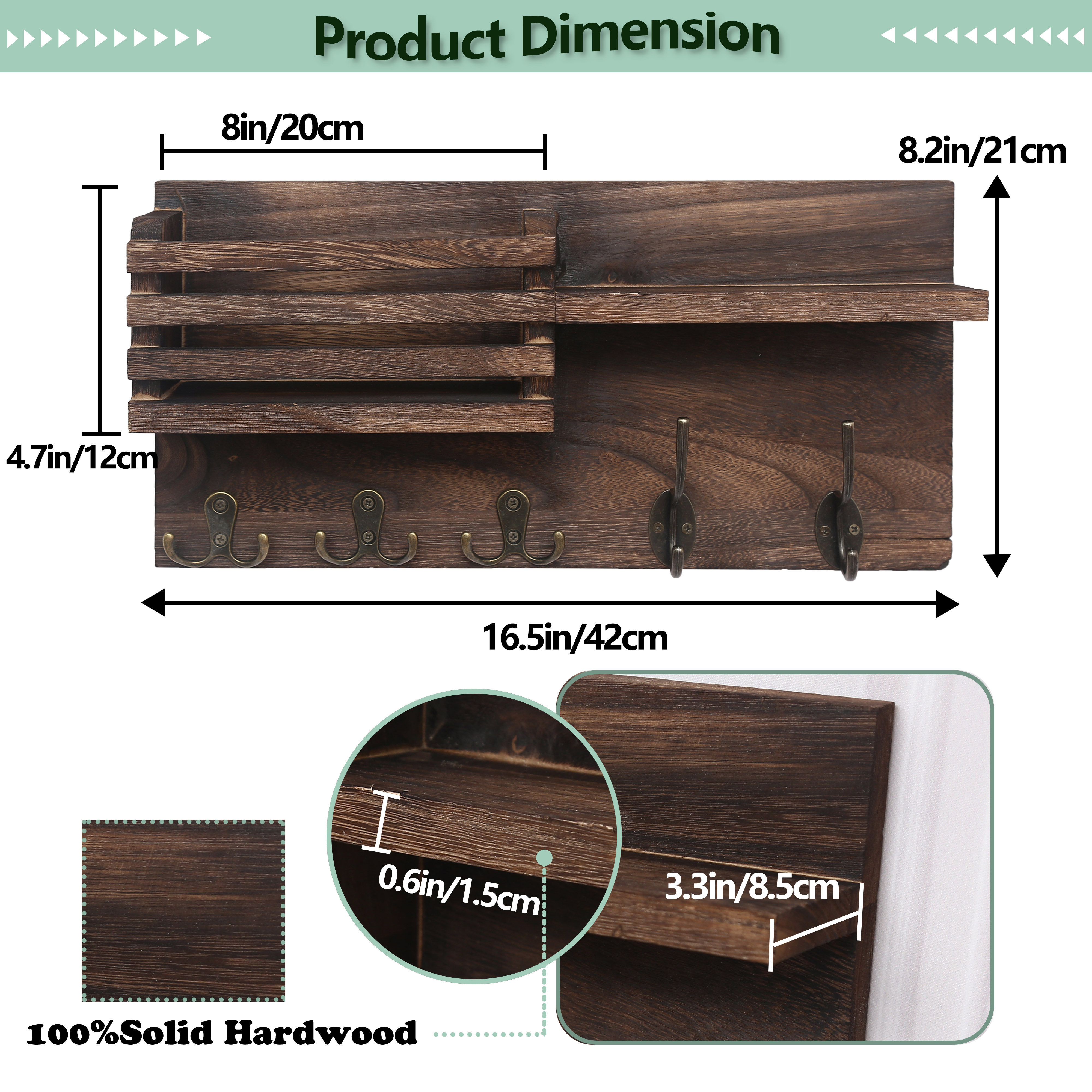 Mainetas Manufactured Wood Wall Organizer with Key Hooks