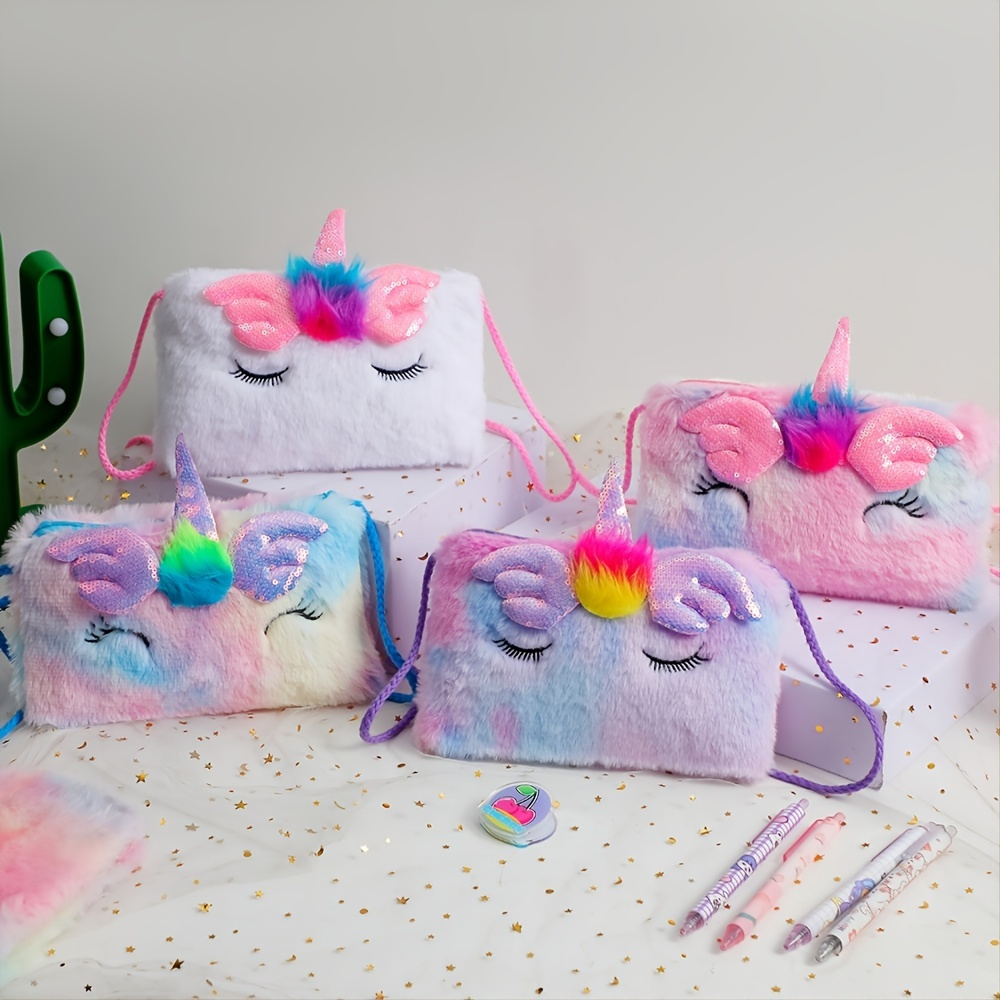 

Girls Cute Sequin Plush Unicorn Tie Dye Bag, Cartoon Colorful Coin Purse, Crossbody Bag, Holiday Gift For Girls