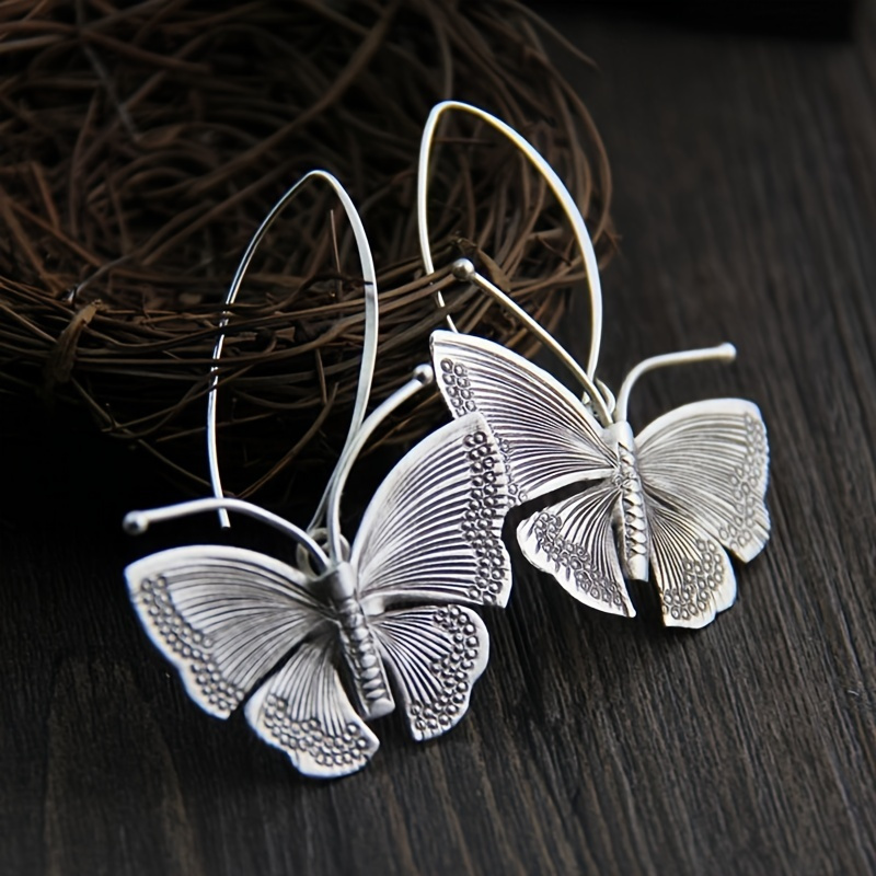 

Jewelry Vintage Silvery Butterfly Dangle Earrings Silver Plated Women's Accessories Creative Gift