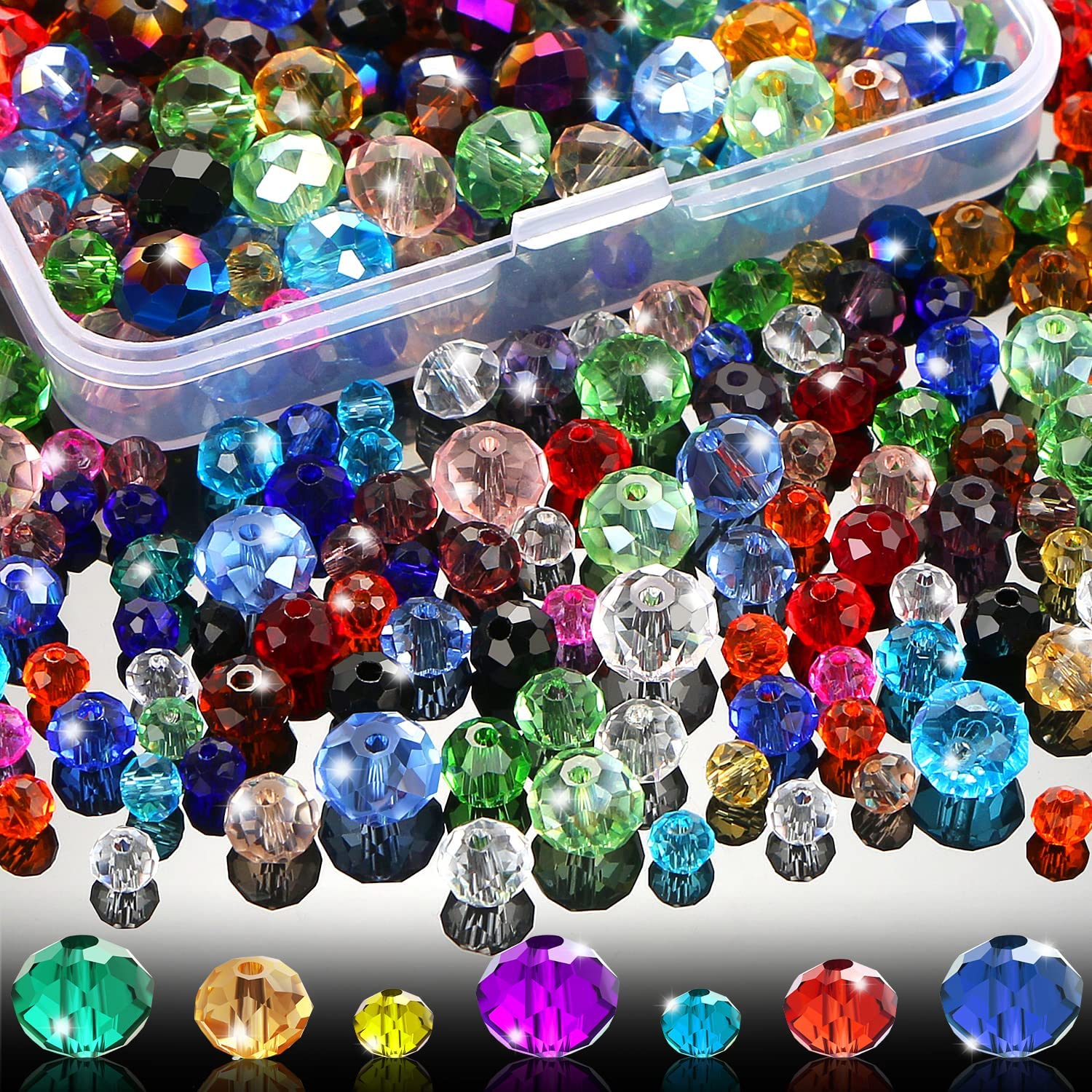 Crystal Glass Beads for Jewelry Making Faceted Shape Assorted Colors with  Container Box, for DIY Art and Craft - blue