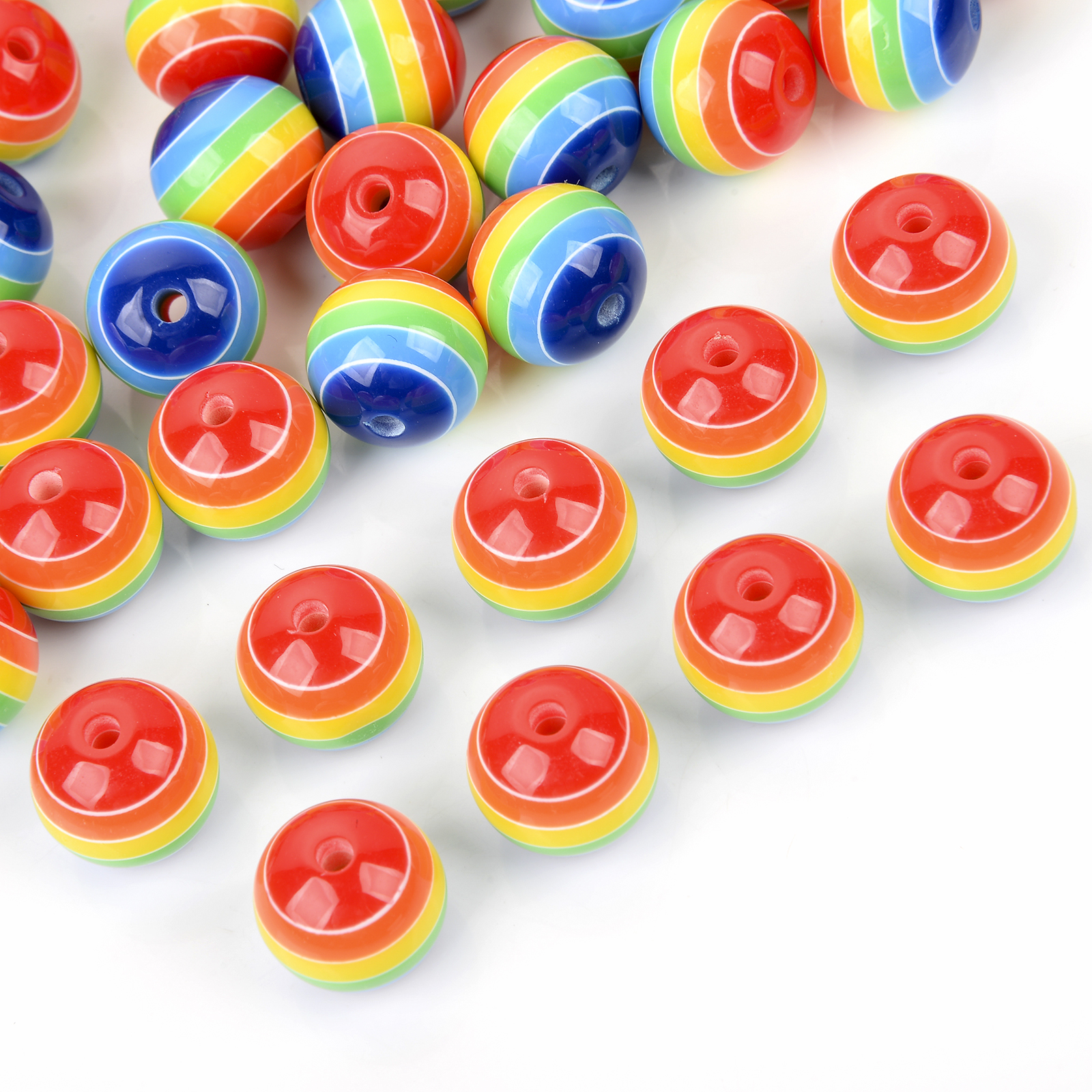 Round Rainbow Stripe Resin Beads Loose Spacer Beads Jewelry - Temu