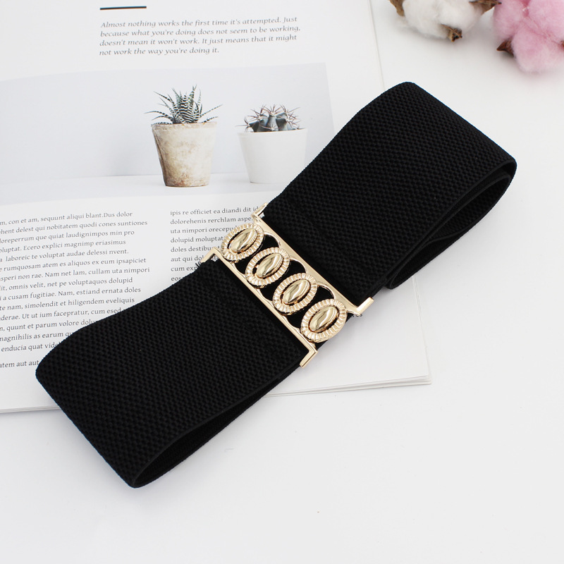 Image of Golden Elastic Waist Belt For Women Wide Elastic Belt For Dress Coat For Women