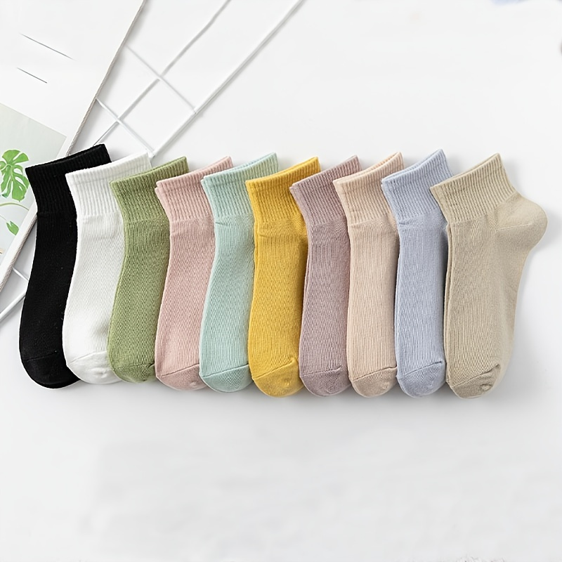 

10 Pairs All-match Candy Color Socks, Breathable & Sweat-absorbent Low Cut Ankle Sock Pack, Women's Stockings & Hosiery