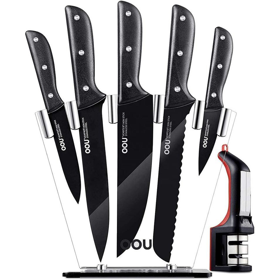 Kitchen Knife Set, High Quality Carbon Stainless Steel Kitchen Knife Set  With Sharpener Knife Set With Block, Kitchen Utensils, Apartment  Essentials, College Dorm Essentials, Off To College, Ready For School, Back  To