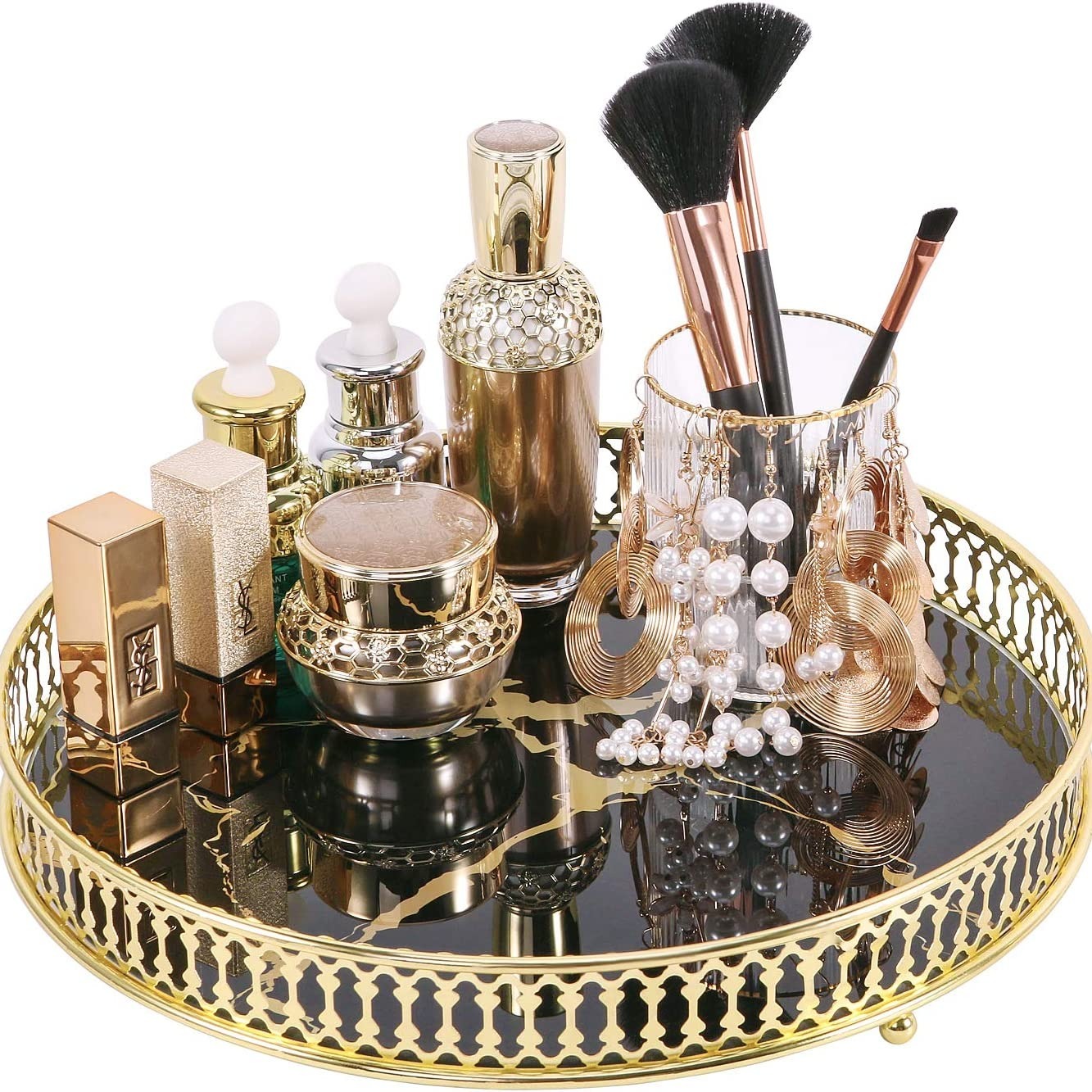 Simple Plateau de Rangement Ronde Portable Salon Comptoir Commode  Décoration Cosmétiques Maquillage Parfum Bijoux Cuisine noir - Cdiscount  Maison