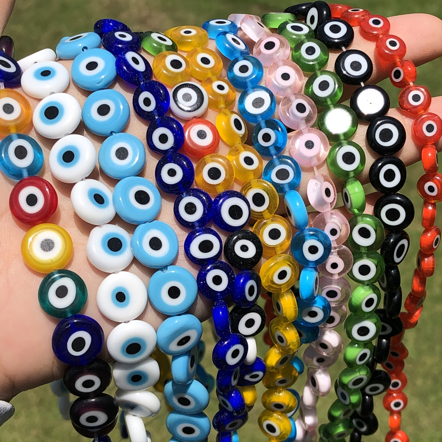 6/8/10mm Multicolor Round Flat Shape Evil Eye Beads Lampwork Glazed Glass  Beads for Bracelet Necklace DIY Jewelry Making