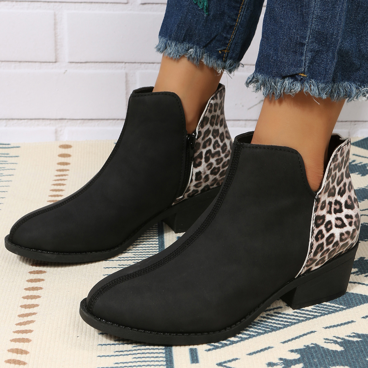 black leopard booties