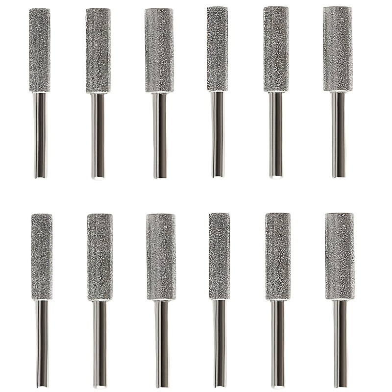 12pcs Diamond Chainsaw Sharpener Burr 1/8" Shank, 5/32-Inch Electric Sure Sharp Replacement Sharpening Stones, Suitable For Rotary Tool Echo Poulan Gasoline/electric Chain Saw (5/32 Inch/ 4.0 Mm)(3/16 Inch)