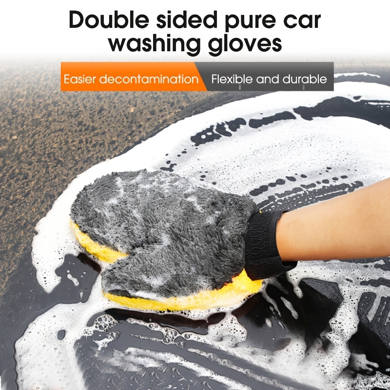 

Car Wash Gloves Chenille Wipe Gloves Paint-free Waterproof Chenille Coral Wipe Towel Thickened With Velvet Gloves Tools Car Accessories