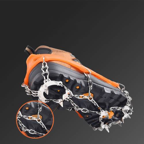 crampones de nieve y hielo fijos de 19 dientes, cubiertas de acero inoxidable para montañismo de invierno, equipo de nieve resistente, crampones deportivos engrosados para senderismo, cubiertas de zapatos con crampones para nieve, y hielo