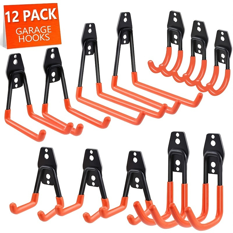 

Heavy Duty Garage Storage Hooks - Steel Tool Hangers For Wall Mounting - Anti-slip Coating - Perfect For Garden Tools, Ladders, Bikes & More - Pack Of 1 Or 12!
